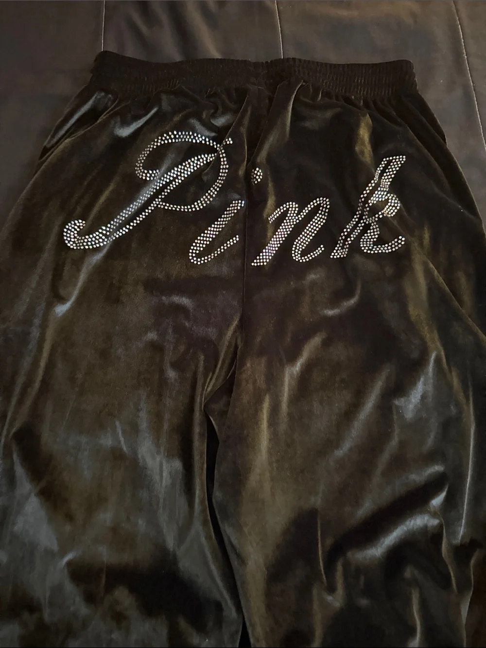 PINK Victoria's Secret Black Velour Zip Hoodie & Joggers with Rhinestone - Picture 6 of 6